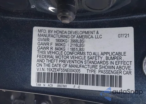 2022 Honda Insight Ex from USA, damaged, VIN 19XZE4F55NE004305